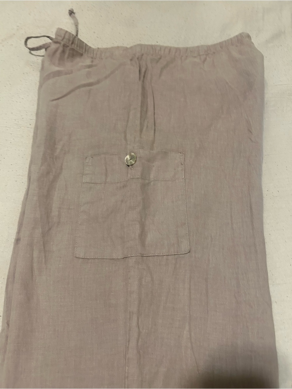 Women's Wide Leg Cargo Linen Pants in Taupe brown. - Picture 9 of 9